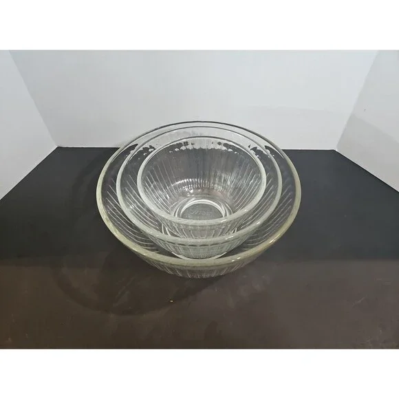 3 PYREX Ribbed Glass Nesting Mixing Bowls 3/6/10 Cups Clear #7401,7402, 7403 USA - Picture 6 of 16